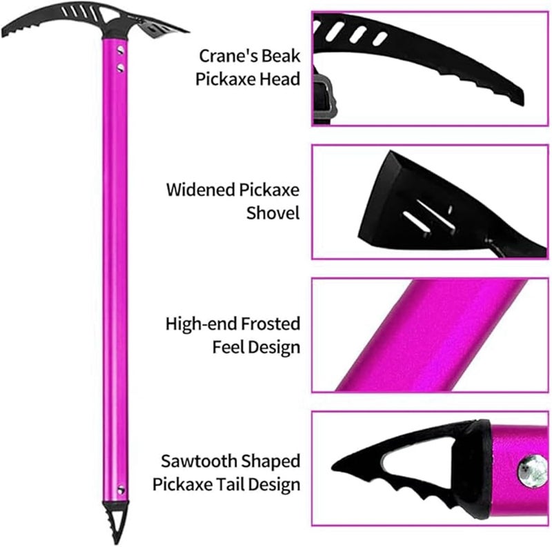Bobillow Outdoor Camping Ice Axe Walking Pick for Camping Aluminum Alloy Mountaineering Axe Glacier Climbing Tool Lightweight Design,70 Cm (Pink) - Image 1